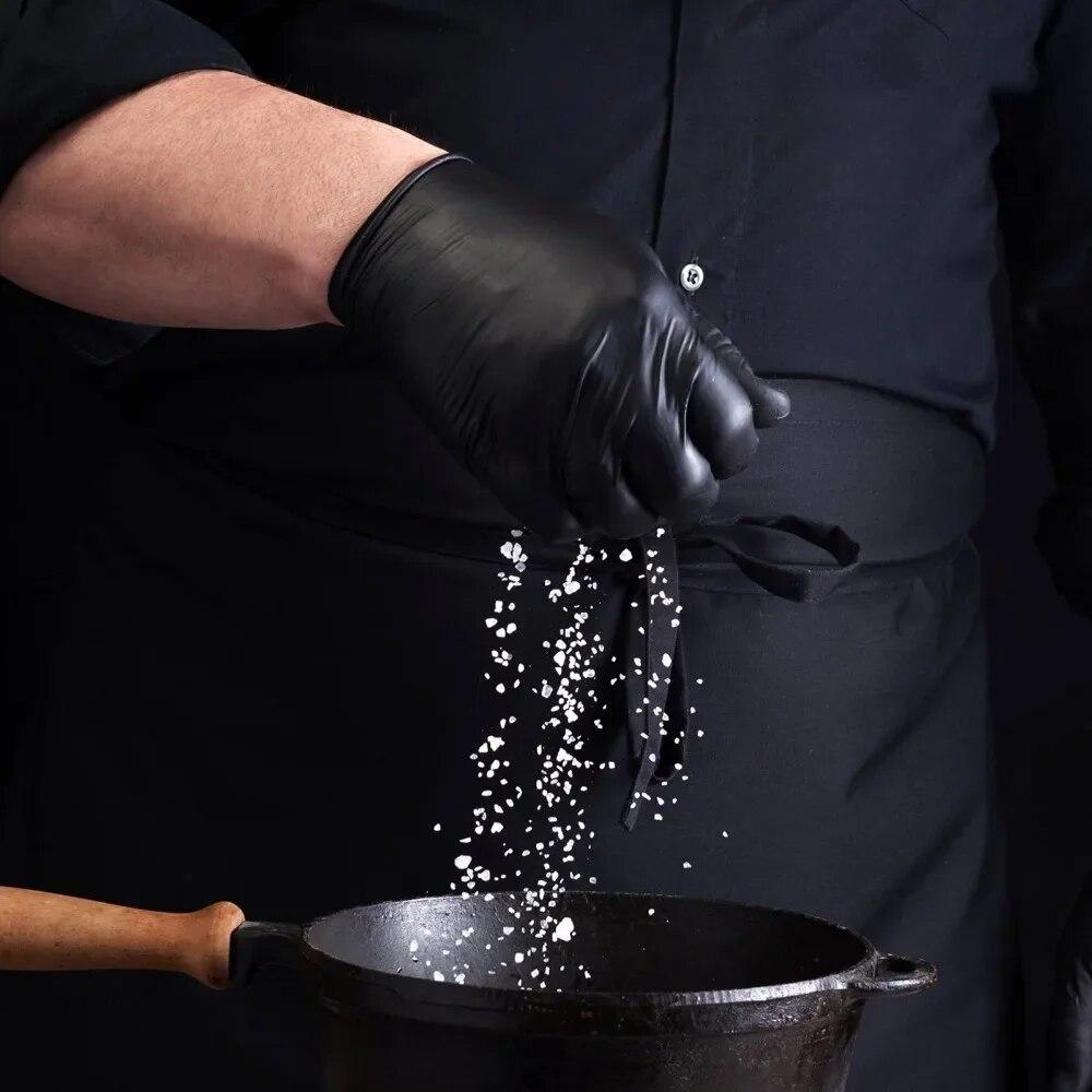 100PCS Luvas de nitrilo pretas espessadas Luvas de limpeza doméstica duráveis Luvas de lavar louça para tingimento de cabelo de jardim Tatuagens