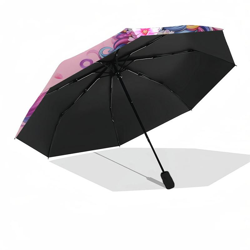 1pc Unicorn Fantasy Flowers Pink Background Umbrella with Plastic Handle,Suitable for All Seasons Home Travel Outdoor Umbrellaptys31095
