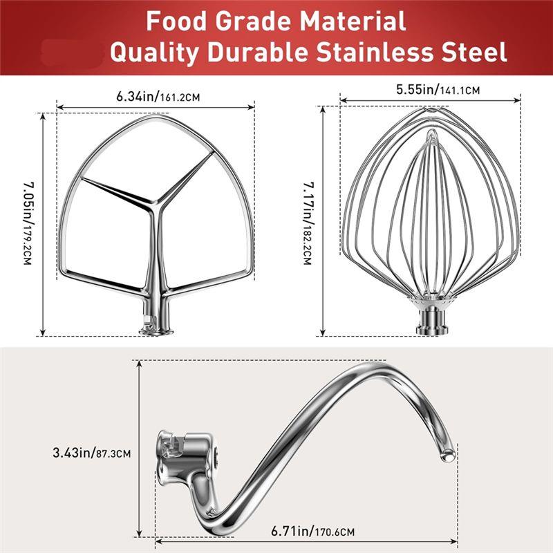 A20F-Stand Mixer Attachments Kit(Flat Beater,Dough Hook,Wire Whip Attachment) For Kitchenaid Lift Stand Mixer And 7Quart Bowl