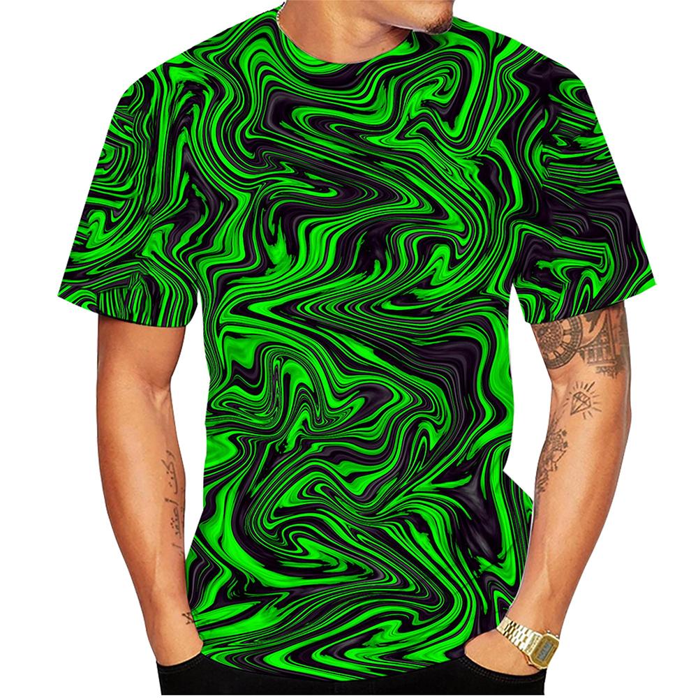 Summer Round Neck 3D Swirl Print Top Fashionable Casual Short Sleeved Men's T-shirts