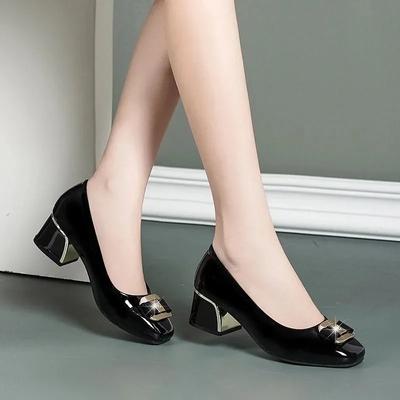 Dames schoenen schattig zwart ronde neus lichtgewicht hoge kwaliteit vierkante hak schoenen dames mode klassiek beige schoenen ga626