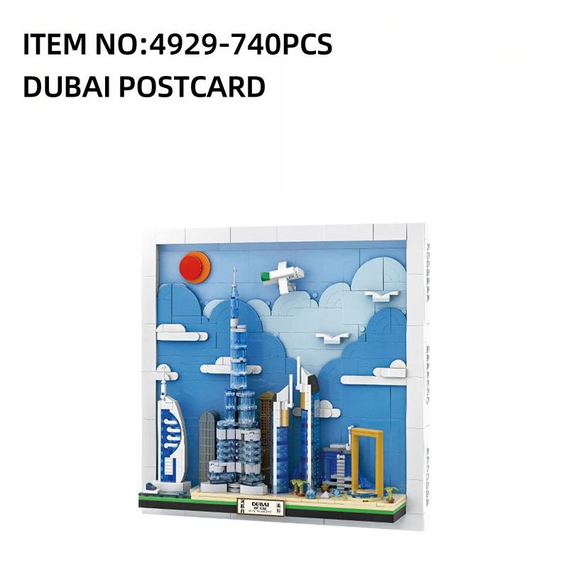 Non-Toxic 740Pcs Arab City Postcard Building Blocks Dubai Art Wall Hanging Bricks Home Decoration Ornaments Children Gifts 4929