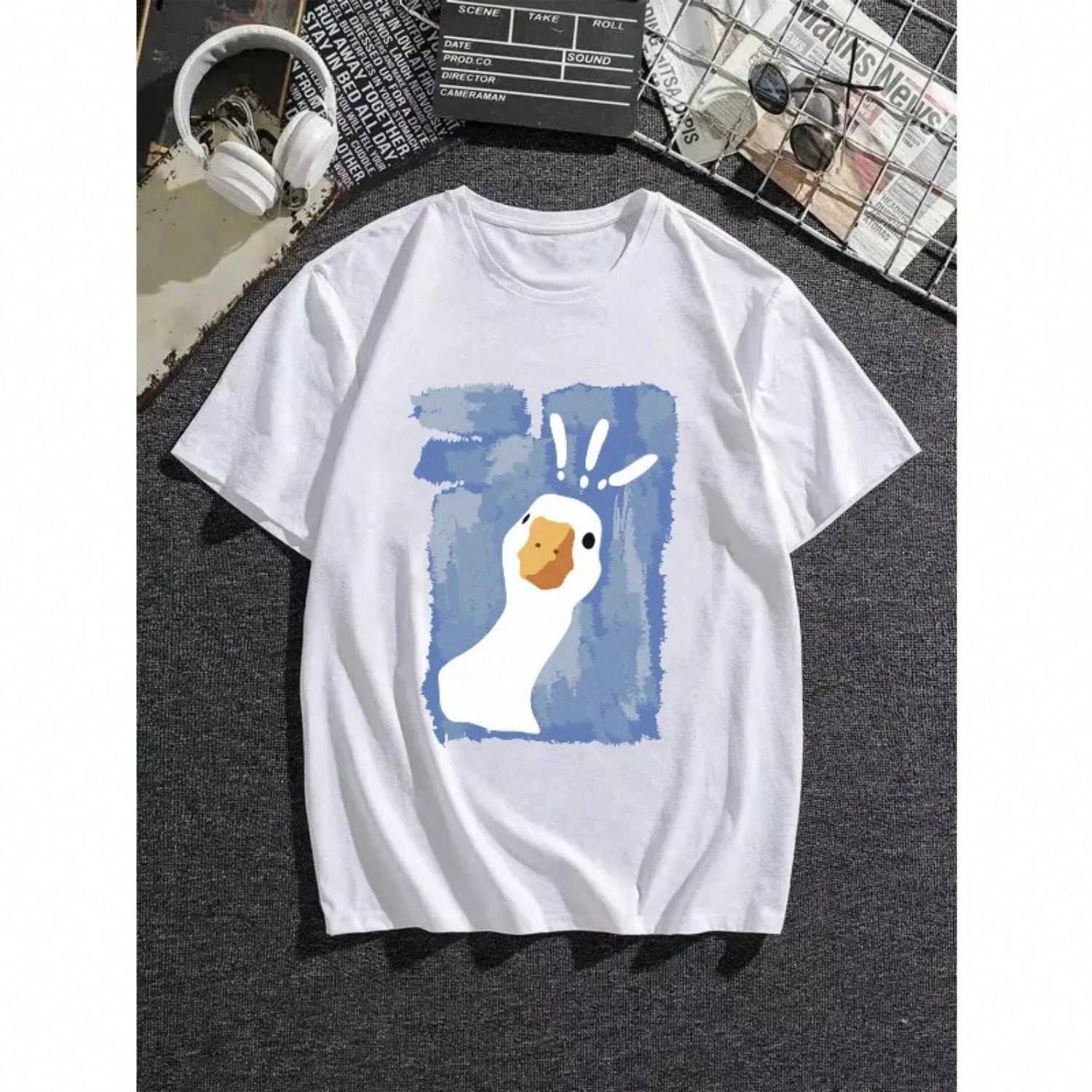 Plus Size Fashion unisex Summer Printed Casual Harajuku Pattern T-Shirt Question Mark Duck Printed Fashion Chic T-Shirt S разноцветный