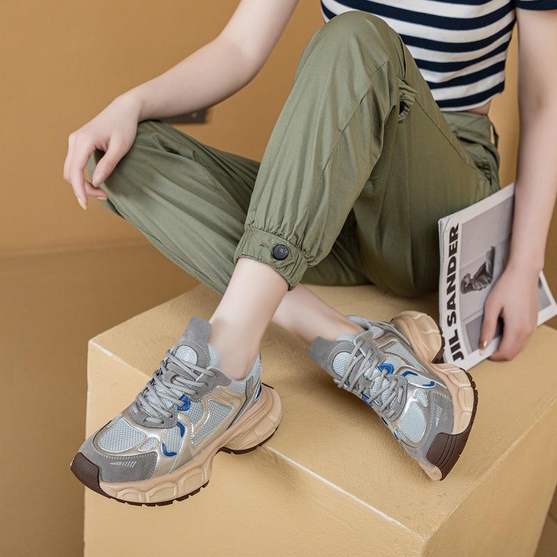 Sneakers Women's Spring New Breathable Leather Dad Shoes Women's Versatile Platform Running Casual Shoes Women's Trend