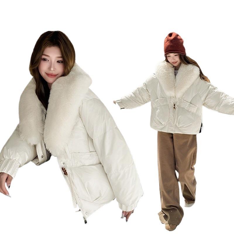European and American cotton clothes winter women's down cotton clothes trend street big fur collar short hooded cotton-padded jacket spot batch