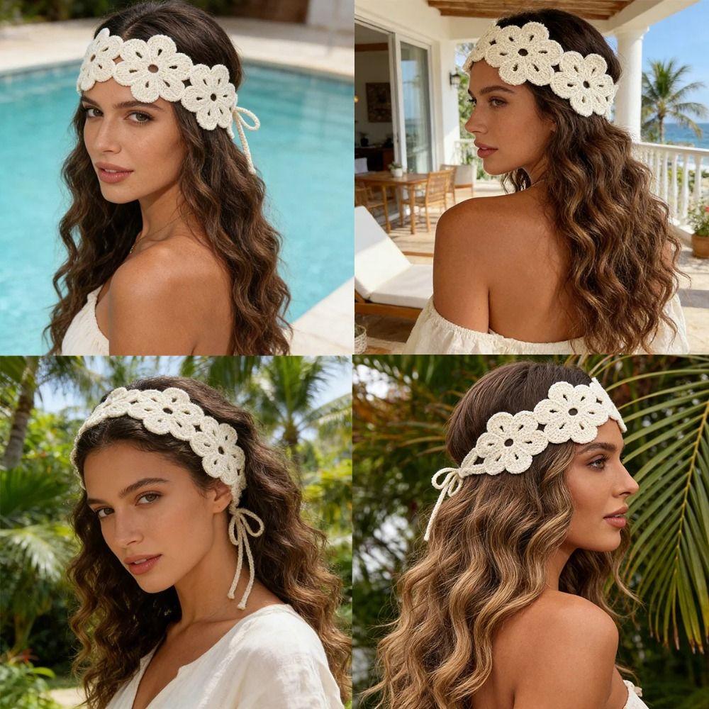 Floral Crochet Flower Hair Band Retro Women Hair Scarf Knitted Headband Girl Hair Accessories
