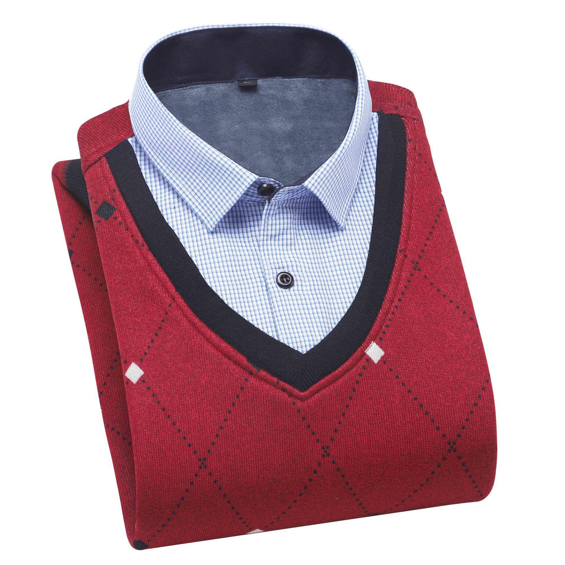 

Paul Men s Fleece-Lined Two-Piece Winter Pullover Sweater - Warm Casual Knit Long-Sleeve Shirt 4XL