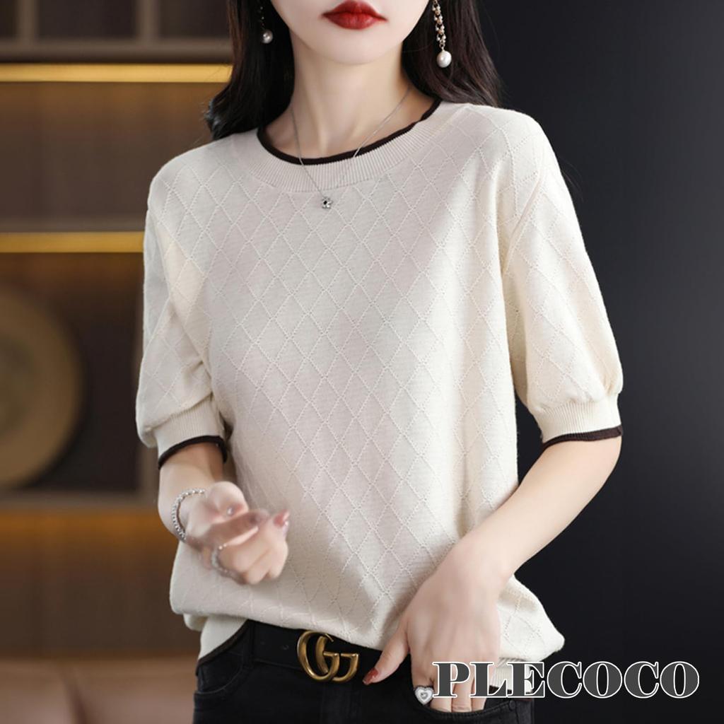 Diamond Pattern Cut and Short Summer Adult L [Precoco] Sewn, Spring/Summer, Elegant, Plain, Stylish, Top, T-Shirt, Sleeve, Graduation, Fashion, Cute,