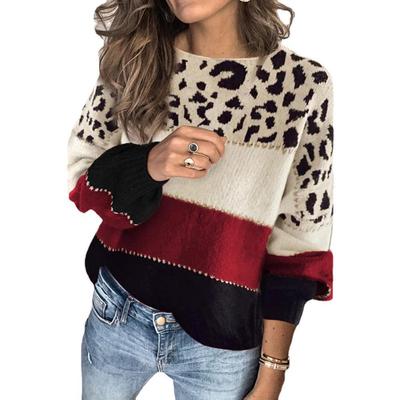 Fashionable Winter Autumn And Winter New Contrast Color Sweater Women's Loose Round Neck Bottoming Sweater