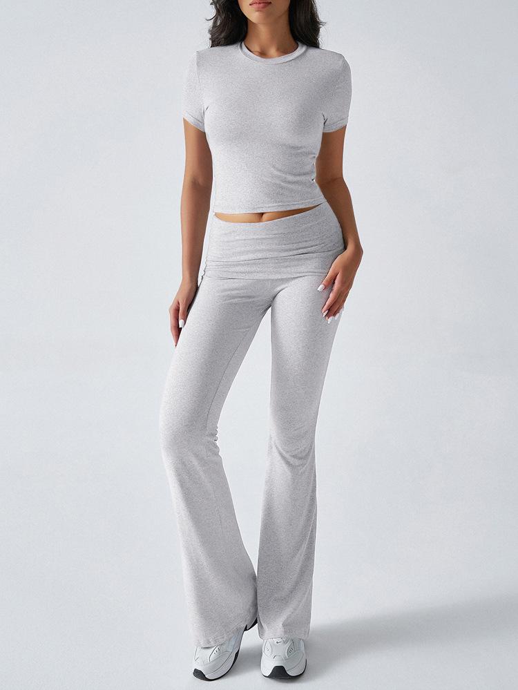 

Женский повседневный однотонный облегающий костюм с короткими рукавами и длинными брюками Diyun на весну/лето 2025 г. S серый