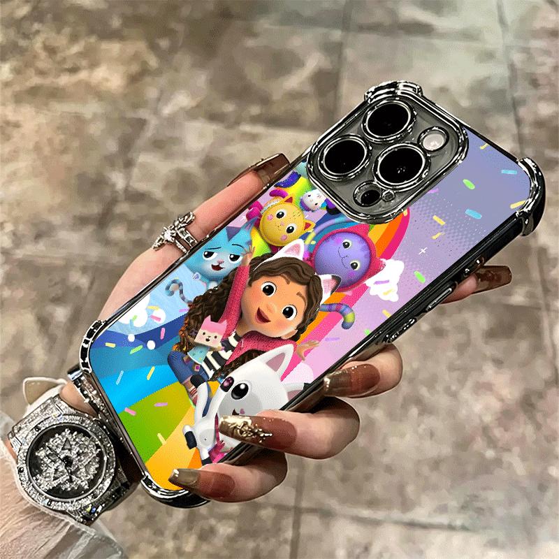 G-Gabbys Dollhouse Cartoon Plating Phone Case For Iphone 16 17 Pro Max Air 16E 14 15 Plus 12 13 Mini Anti-Fall Airabag Cover