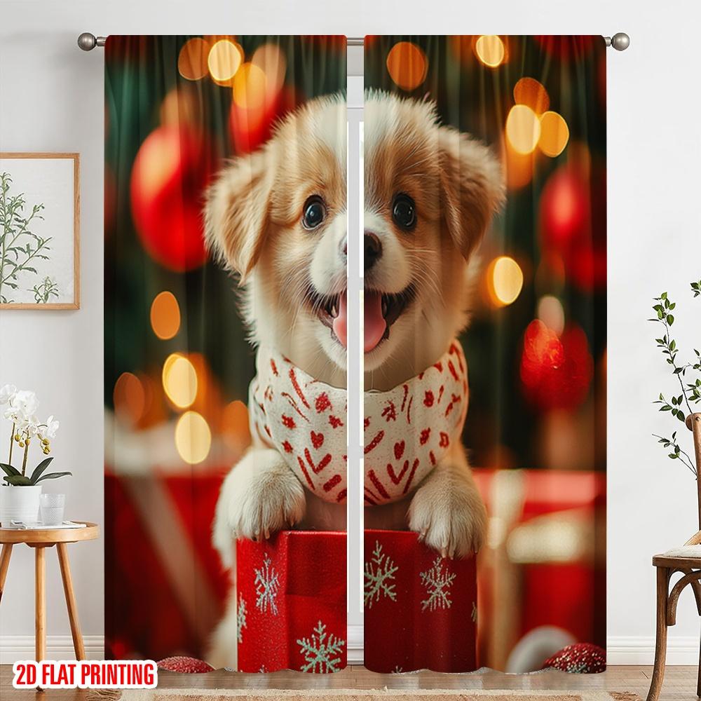 2pcs,2D Plane Printing Curtains Roller Blinds Cute Puppy Christmas Gifts Polyester Fabric (without Rod) Versatile All Use for
