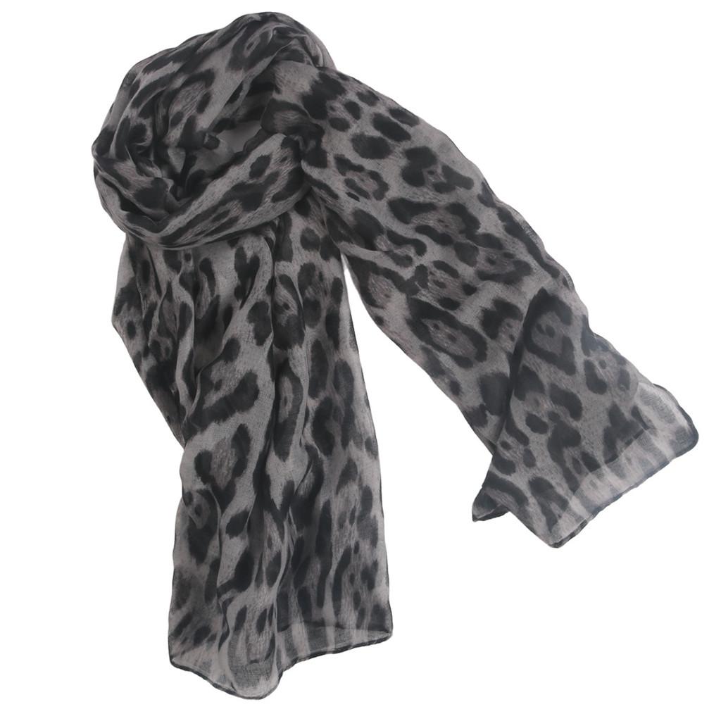 

Cotton Linen Travel Sun Protection Scarf With Leopard Print For Women Black White