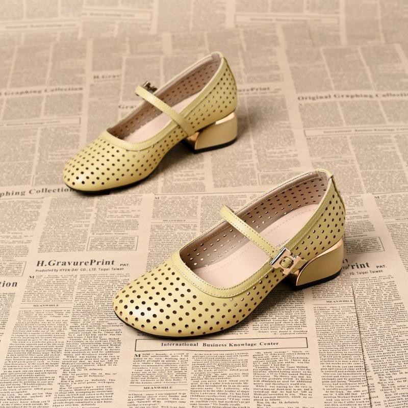 Spring fashion retro word with Mary Jane shoes breathable hollow woven high heel after thin heel pointed single shoes