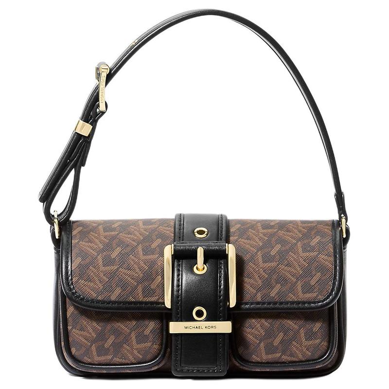 MICHAEL KORS Colby signature logo print coated canvas and polyester handbag mini women s brown and black чёрный