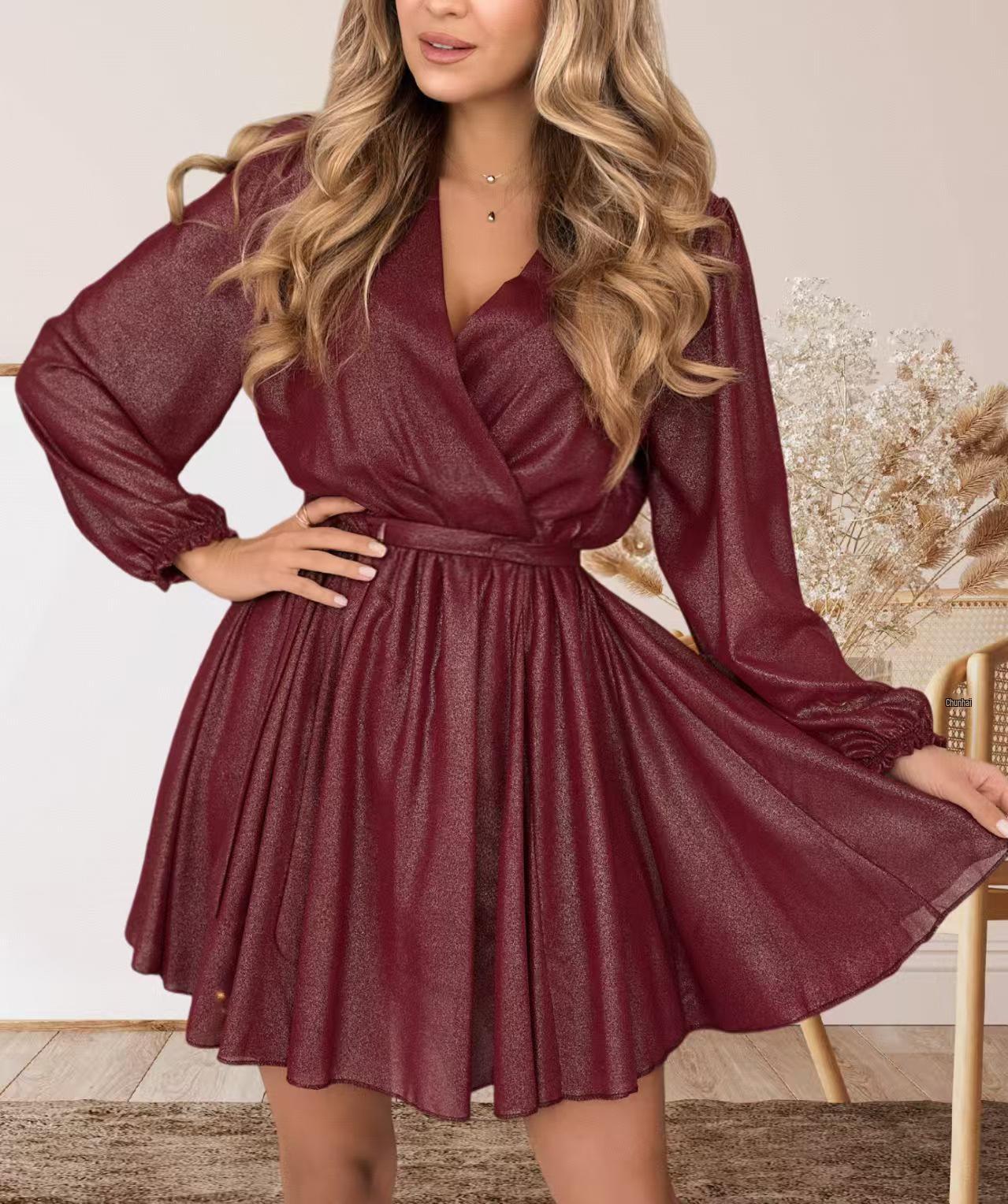 

Autumn Waist-Cinching Slimming Evening Gown for Valentine s Day and Music Festivals XL багровый