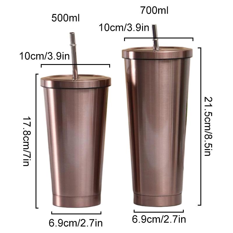 1Pc 500ml Outdoors 750ml In-vehicle Insulated Cup Winter Stainless Steel Coffee Cup Straw