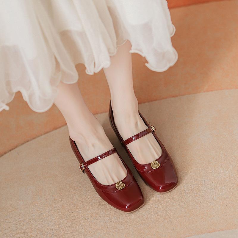 

Туфли Мэри Джейн с камелией, женские, с внутренней платформой, из мягкой кожи, на толстом каблуке, красные, одинарные туфли, на высоком каблуке 34 бордовый