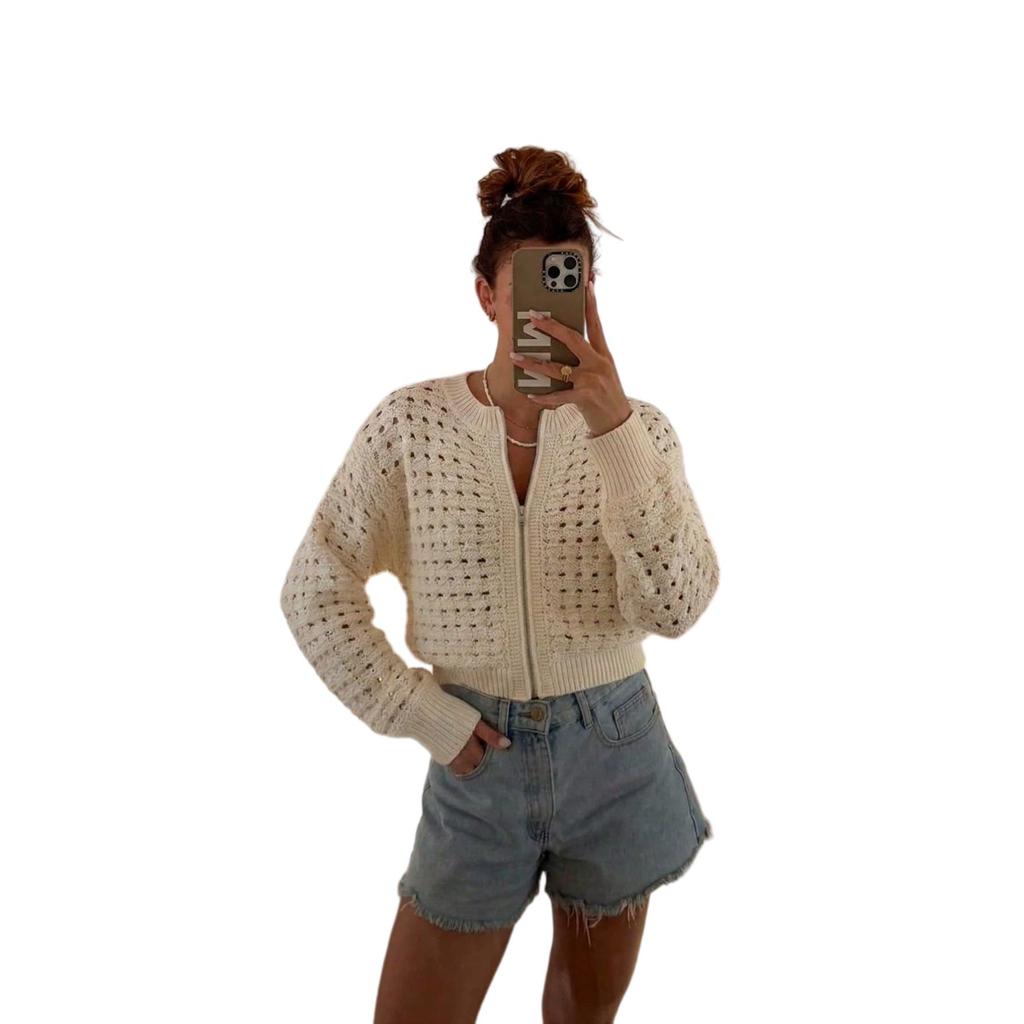 Damen Sommer Reißverschluss Strickjacke: Trendig, Bequem, Vielseitig und Auf Lager