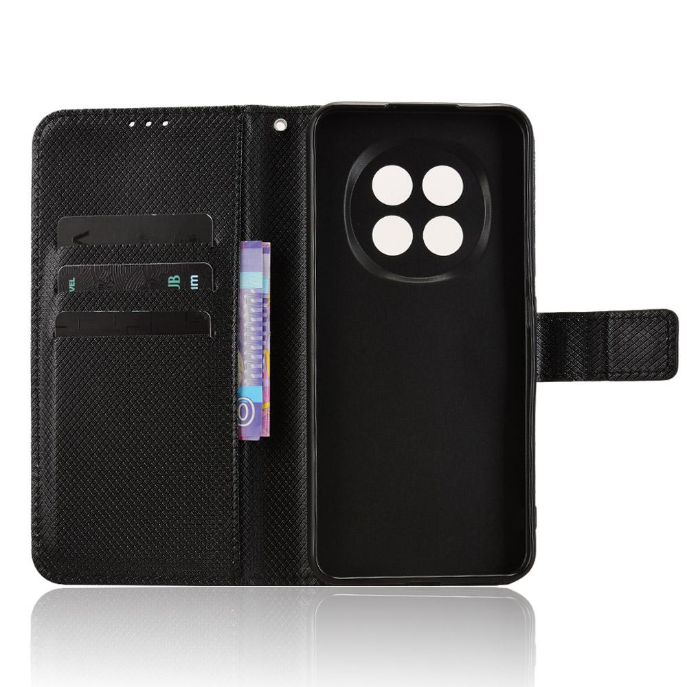 For Oppo A5 Pro 5G (China)/Oppo F29 Pro 5G (Global) Leather Wallet Case with Strap Diamond Texture Phone Cover