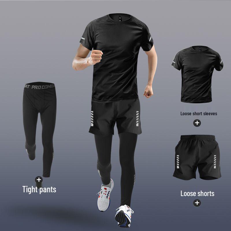 Men's Quick-Dry Summer Fitness Set: Ice Silk Short Sleeve & Tight Running Shorts