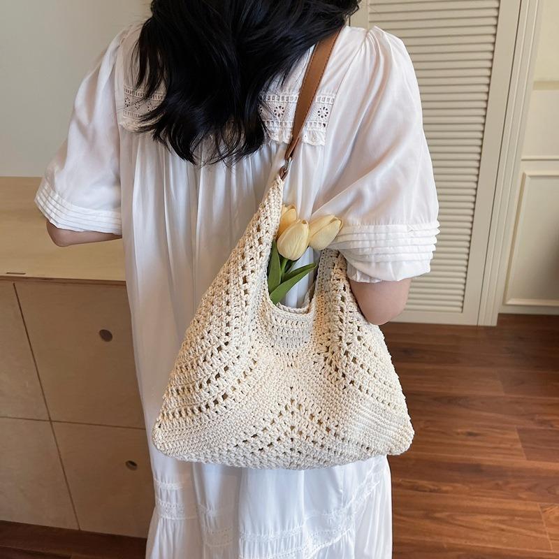 Woven bag women's new lazy style fashion leisure vacation shoulder bag large capacity tote bag