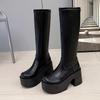 Mode 10CM Absatz Herbst Winter Mode Runde Zehe Plateau Damen High Boots Mode Punk Klobige Dicke Hohe Absätze Lange Stiefeletten