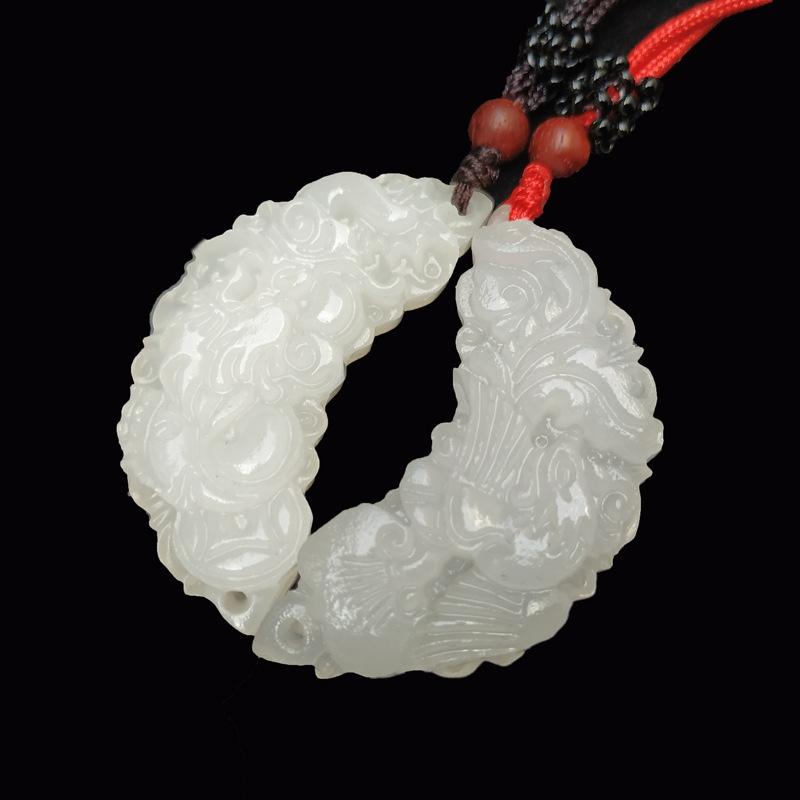 New Afghan White Jade Dragon and Phoenix Pendant Child Pair Wear Jade Pendant Brand Car Hanging Accessories Exhibition Gift