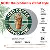 2D Flat, 1pc Round Aluminum Hanging Sign, "Iced Coffee Served Here" Quote Design - Aluminum Wall Decor for Room, Restaurant, Bar, Cafe, Garage