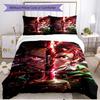 Set cuvertură de pilota 3 buc (1 * Husă de pilota + 2 * Față de pernă, Fără Miez), Set de așternut moale cu imprimeu Demon Slayer, pentru toate anotimpurile, Decor pentru dormitorul de acasă, Cadou