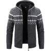 Men's Autumn Winter Zippered Hooded Sweater Cardigans - Thick Patterned Warm Knitwear for Casual Style