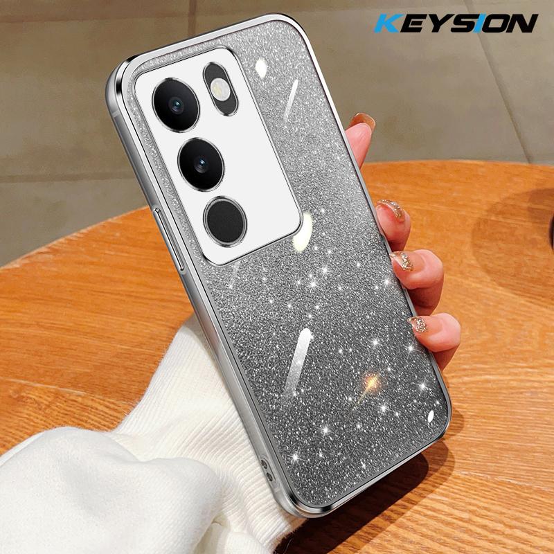 KEYSION Luxury Plating Glitter Phone Case for VIVO V29 5G Transparent Soft TPU Shockproof Back Cover for VIVO V29 5G