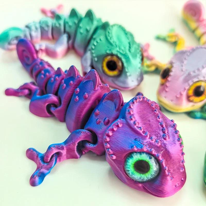 Stampa 3D Figure Camaleonte Articolazioni Mobili Giocattolo Fidget Modello Animale Cartone Animato Giocattoli Ornamento da Scrivania Giocattolo Per Bambini Adulti Regalo di Compleanno per Bambini Festa