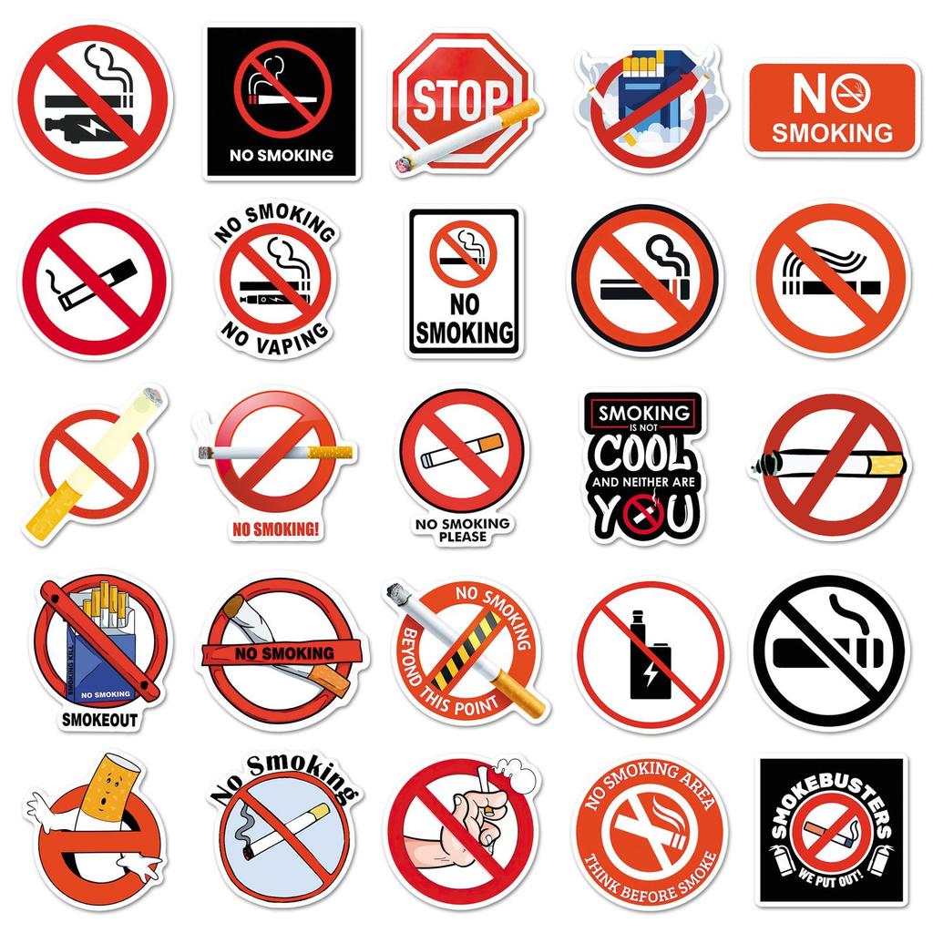 50 Waterproof No Smoking Warning Sign Stickers for Walls and Glass