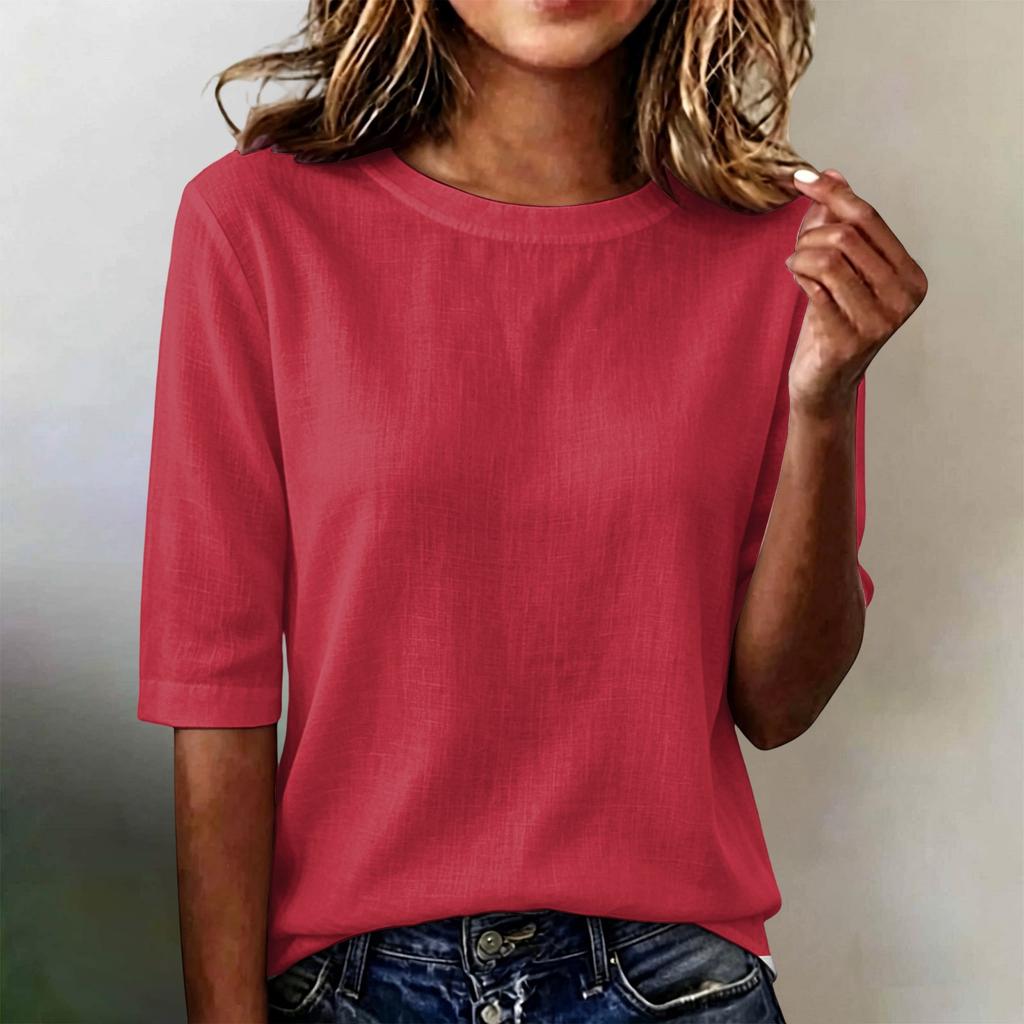 Women Short Sleeve Crew Neck Loose Fit Lightweight Casual Top Comfortable Basic Pullover Blouse for Daily Wear