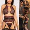 European & American New Sexy Black Lace Embroidery Lingerie Set (Bra, Panties & Waist Belt) - Bedroom Apparel