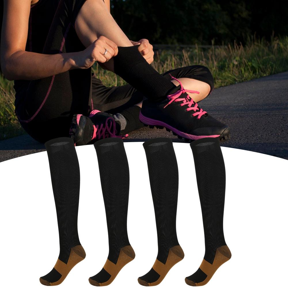 2Pair Sport Compression Stockings Ankle Copper Calf Thining Sleeves(Copper Fibre Knee High Stockings Black s M)