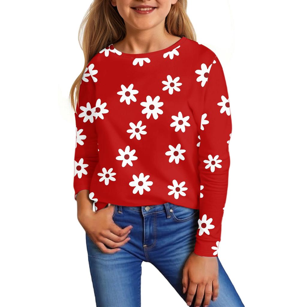 Kinder Langarmshirts Lässiges Print T-Shirt Rundhals Pullover Bluse