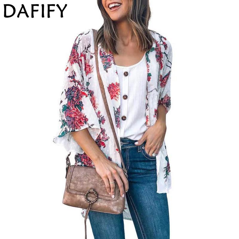 

DAFIFY женские модные повседневные летние весенние блузки и рубашки с цветочным узором и рукавами 1/2