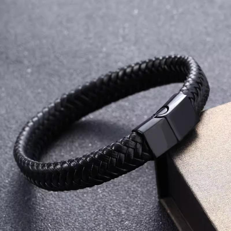 Cross-Border Black Cowhide Cord Woven Bracelet - Men's Trendy Minimalist Retro Design