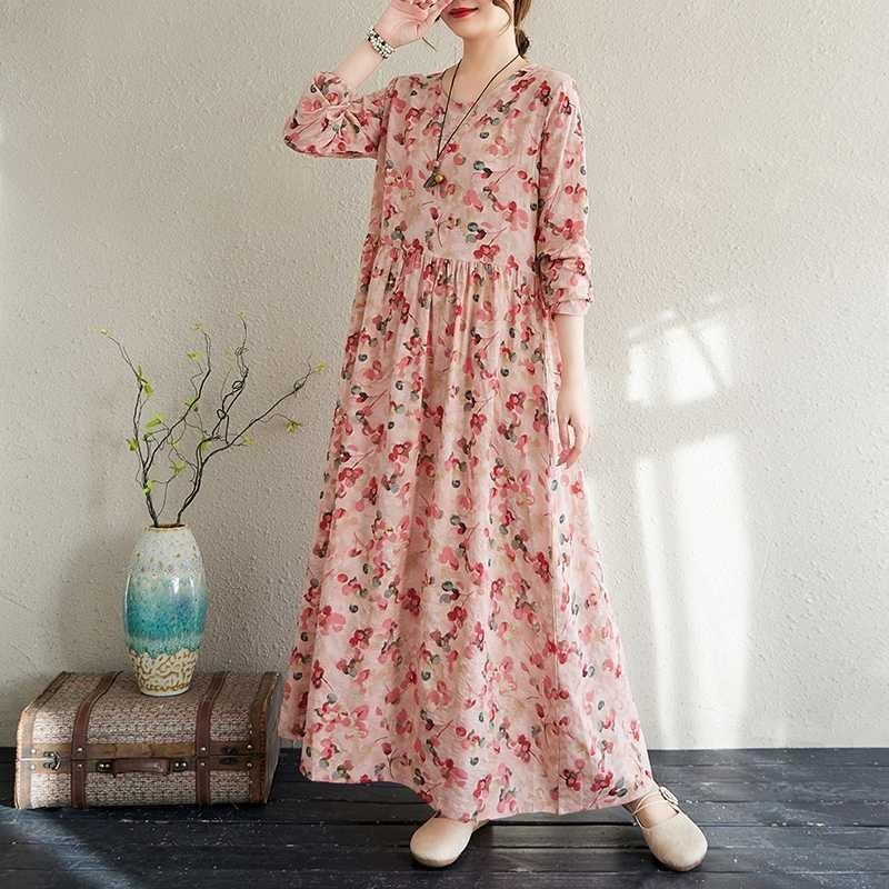 Vacation Style Travel Round Neck Vintage Long Flesh Covering Dresses