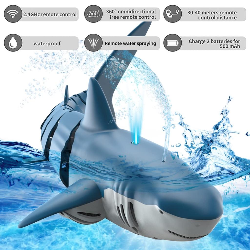 WEECOC Robot Shark RC Speedboat, New Version, Waterproof, Kids Gift (Gray)