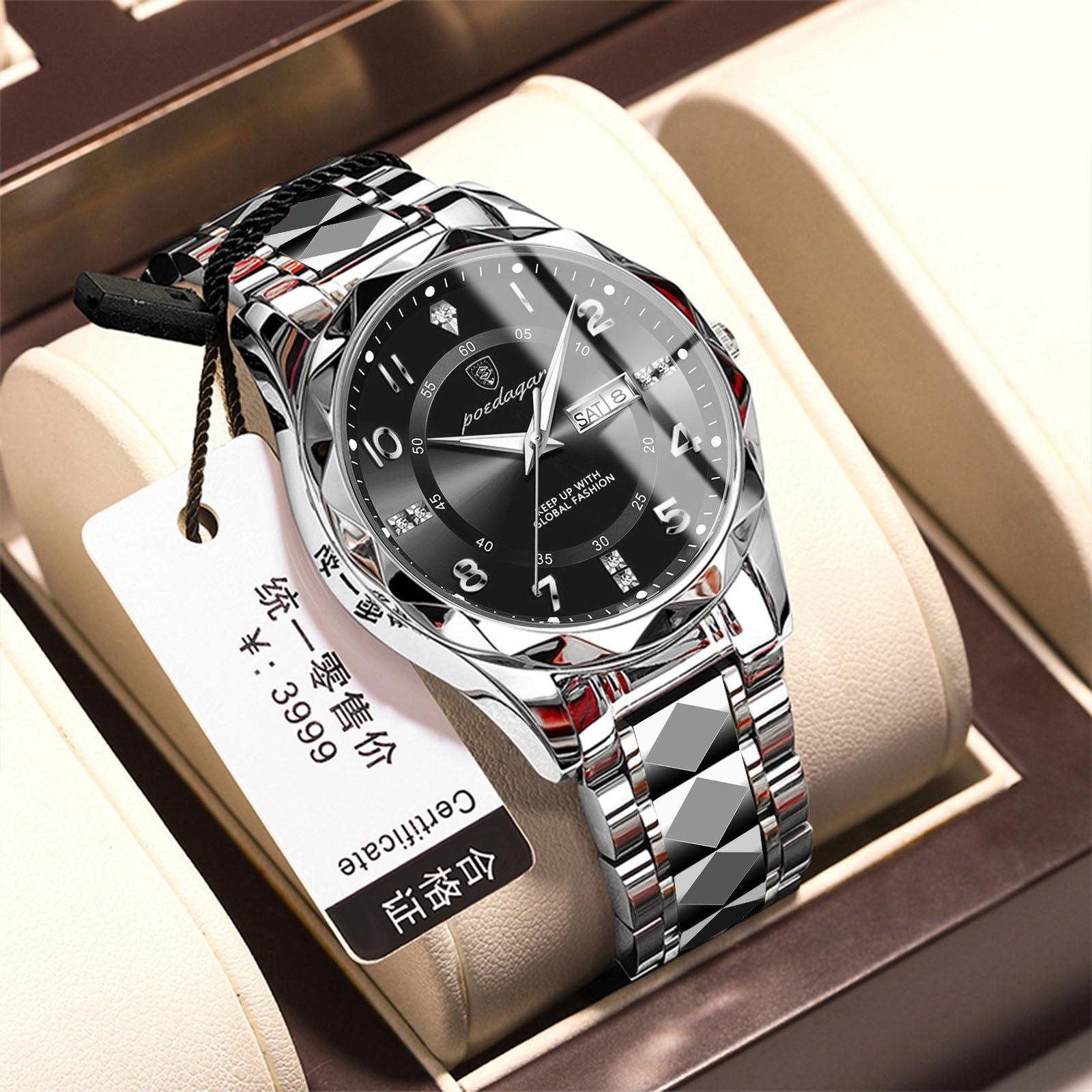 

POEDAGAR National Top Luxury Waterproof Luminous Men s Watch New Quartz Wristwatch P858Silver shell with bla