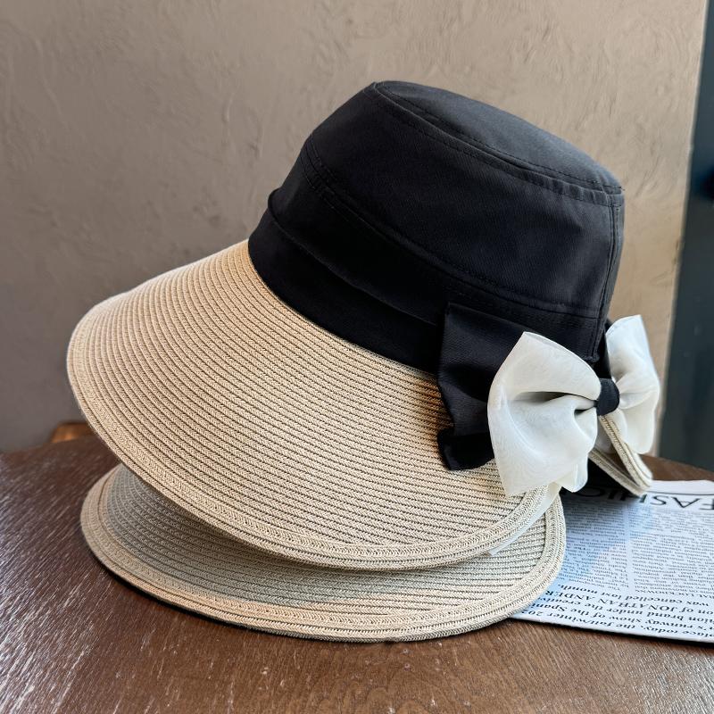 

Bow hat women s spring summer bucket hat high-end face small sunscreen sun hat UV protection sun hat adult (56-58cm) adjustable чорний