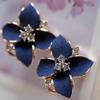 Royal Blue 3D Frosted Camellia Earrings - Korean Style Women's Fashion
