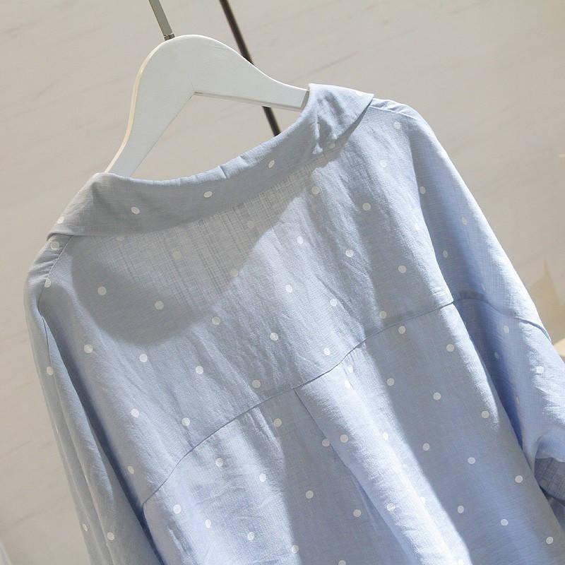 Mote Casual Vår Høst Polkadotter Trykk Langermet POLO Hals Bluser & Skjorter for Kvinner