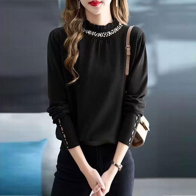 Nail Bead Small Half High Neck Sweater Base Sweater Women's Autumn Winter New Lace Lace Knit Sweaters
