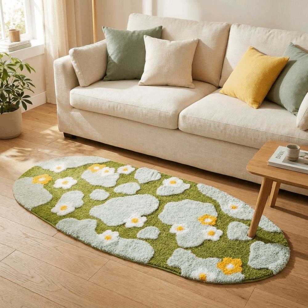 Non Slip Green Moss Rug Irregular Bedside Carpet Comfortable Imitation Cashmere Carpet Bathroom