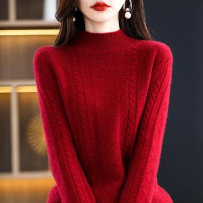 Solid Color Cashmere Blouse Autumn and Winter Semi-turtleneck Sweater Loose Inside with Thickened Wool Bottoming Shirt Sweaters