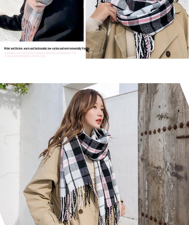 New Korean-Style Plaid Scarf: Warm, Thickened Autumn/Winter Shawl for Women & Students - Cute Internet Celebrity-Inspired Neck Warmer